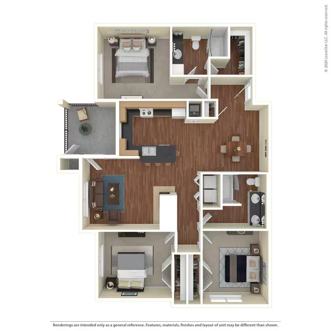 3 Bed 2 Bath 1382 SqFt (1290 Net) 0727 floor plan